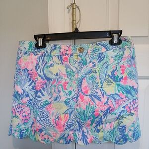 Women’s Scalloped Hem Printed Shorts - Pastel Multicolor